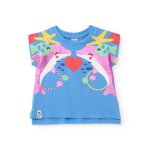 T - shirt en maille pour fille avec grand imprim� sur le devant bleu