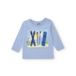 T - shirt en maille pour gar�on avec imprim� ski et manches longues bleu