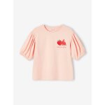 T - shirt manches boules fille motif fruit poitrine rose pâle T - shirt manches boules fille motif fruit poitrine rose pâle