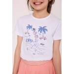 T - shirt manches courtes 100% coton fille fond blanc imprime rose