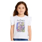 T - shirt manches courtes fille imprim� col rond blanc