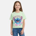 T - shirt manches courtes fille avec personnage lilo & stitch vert
