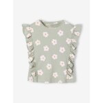 T - shirt manches courtes fille volants vert sauge