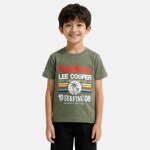 T - shirt manches courtes gar�on avec imprime colore kaki