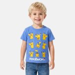 T - shirt manches courtes imprim�, col rond pokemon bleu