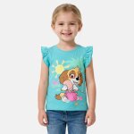 T - shirt manches courtes imprim�, coupe droite, col rond et finitions volant�es pat patrouille turquoise ...