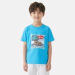 T - shirt manches courtes imprim� oc�an, col rond bleu ciel