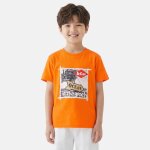 T - shirt manches courtes imprim� oc�an, col rond orange