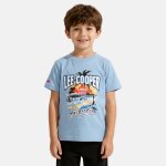 T - shirt manches courtes imprim� plage, col rond bleu ciel