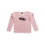 T - shirt manches longues 100% coton fille fond naturel raye multicolore