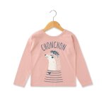 T - shirt manches longues 100% coton fille rose