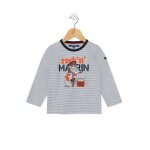 T - shirt manches longues 100% coton gar�on fond naturel raye indigo