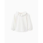 T - shirt � manches longues et col � volants blanc