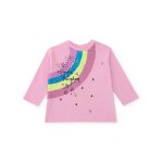 T - shirt manches longues pour fille avec arc - en - ciel et toiles rose