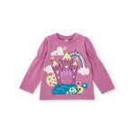 T - shirt manches longues pour fille avec ch�teau et arc - en - ciel rose
