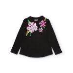 T - shirt À manches longues pour fille avec fleurs À sequins noir T - shirt À manches longues pour fille avec fleurs À sequins noir