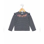 T - shirt manches longues fille fond indigo raye rose