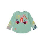 T - shirt  manches longues fille avec motif visage d animal vert
