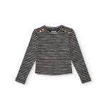 T - shirt À manches longues pour fille rayé avec boutons décoratifs noir T - shirt À manches longues pour fille rayé avec boutons décoratifs noir