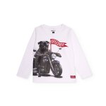 T - shirt  manches longues pour garon avec imprim chien motard blanc