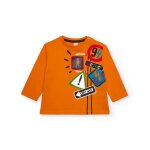 T - shirt � manches longues pour gar�on avec imprim� de panneaux de signalisation orange