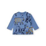 T - shirt � manches longues gar�on en jersey � motif tigres all - over bleu