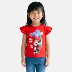 T - shirt � manches volant�es imprim�, col rond minnie rouge