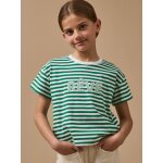 T - shirt message fille rayure verte