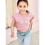 T - shirt  motif iris fille manches courtes volantes mauve