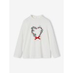 T - shirt de noël couronne coeur détails pailletés fille écru T - shirt de noël couronne coeur détails pailletés fille écru