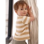 T - shirt rayé bébé en maille nid d'abeille cappuccino T - shirt rayé bébé en maille nid d'abeille cappuccino