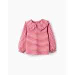T - shirt ray  col maxi et froufrous rose fonc