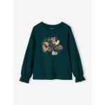 T - shirt romantique motifs fantaisie et brillants fille bleu ptrole