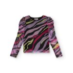 T - shirt en tulle pour fille avec imprim� multicolore et fronces aux manches lilas