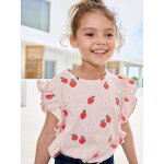 T - shirt � volants motifs fraises fille rose p�le