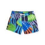 Short de bain gar�on en tissu cha�ne et trame � s�chage rapide bleu