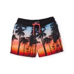 Short de bain gar�on en tissu tiss� avec palmiers contrast�s noir