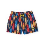 Short de bain gar�on en tissu tiss� avec planches de surf bleu