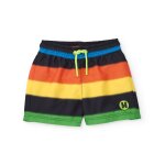 Short de bain gar�on en tissu tiss� avec rayures multicolores multicolore