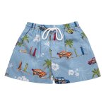 Short de bain imprim� voitures r�tro swimboy bleu clair imprim� voitures