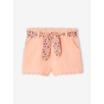 Short b�b� fille en gaze de coton ceinture imprim�e abricot