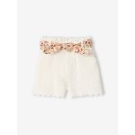 Short b�b� fille en gaze de coton ceinture imprim�e �cru