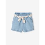 Short b�b� fille paperbag avec ceinture imprim�e denim bleached