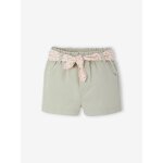 Short bb fille paperbag avec ceinture imprime vert de gris