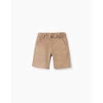 Short chino long en lin et coton beige fonc�