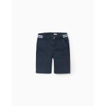 Short chino en serg� avec bande � rayures bleu fonc�
