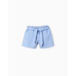Short en coton avec broderie et ceinture bleu clair
