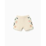 Short en coton avec fleurs au crochet blanc