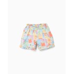 Short en coton avec imprim� color� et volants blanc