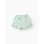 Short en coton et lin avec ourlet � volants vert clair